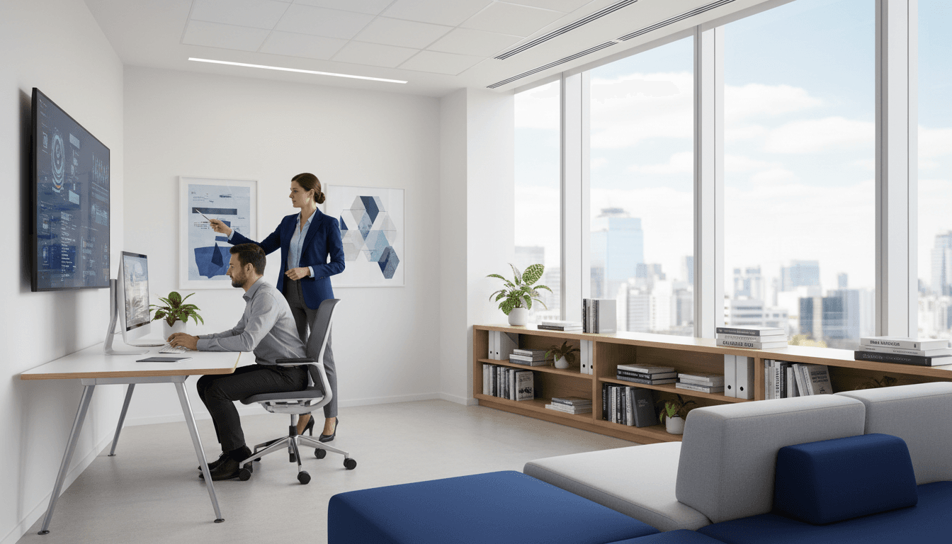 Professional consultant analyzing business data and leads on computer screen in modern Paris office